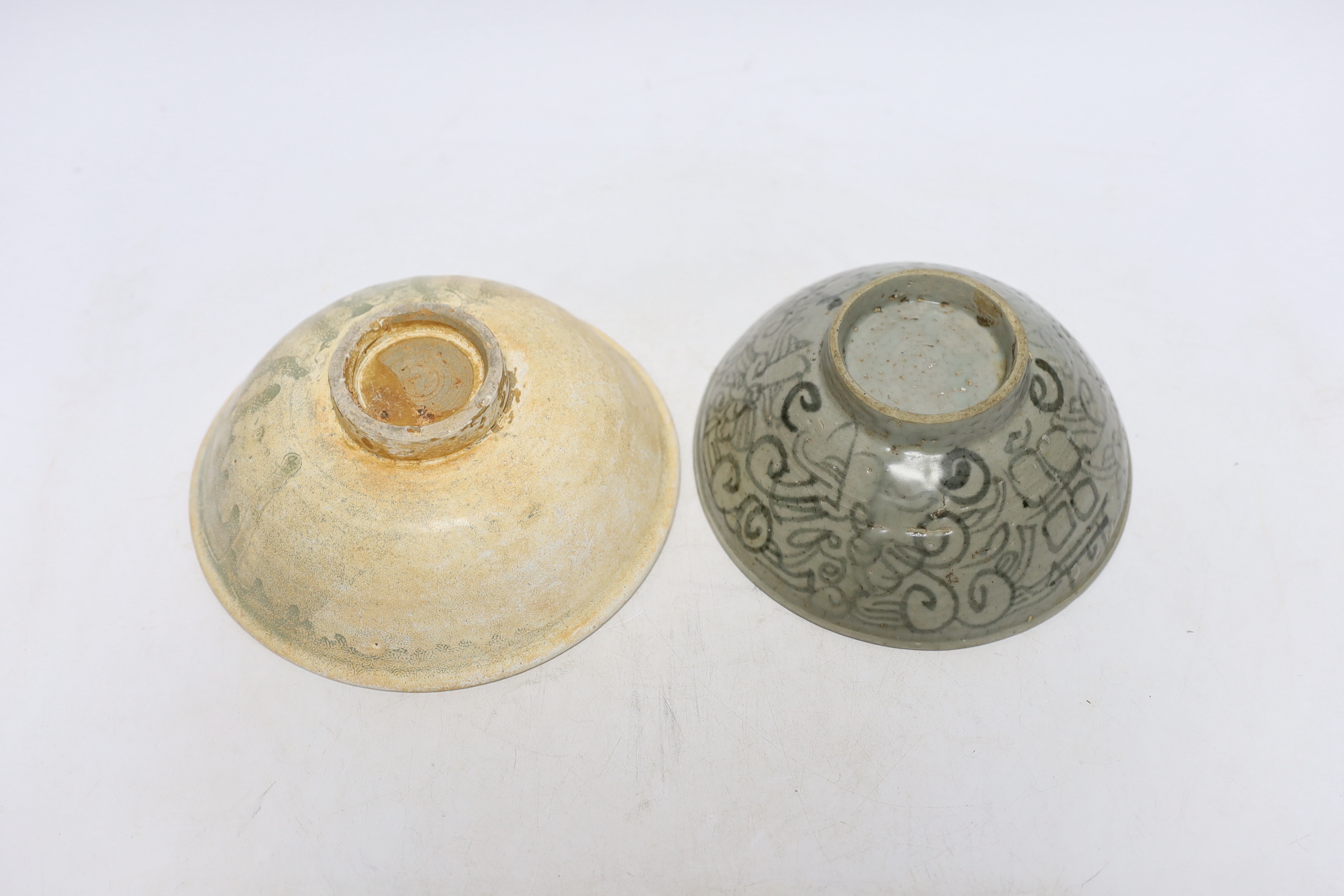 A Chinese Ming blue and white bowl and a celadon bowl, Song dynasty